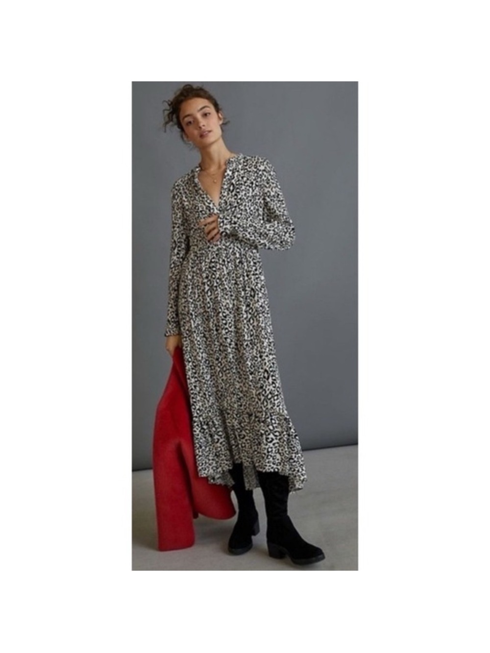 MARE MARE X ANTHROPOLOGIE Black White Leopard‎ Print Lynda Maxi Dress Size Small